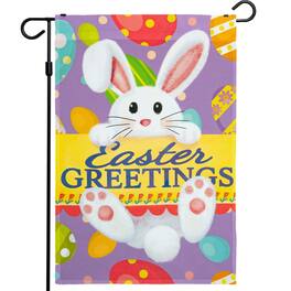 G128 - Easter Greetings Garden Flag 12 x 18 inch Bunny & Eggs Printed 150D Polyester Outdoor Flag - Assorted Colors
