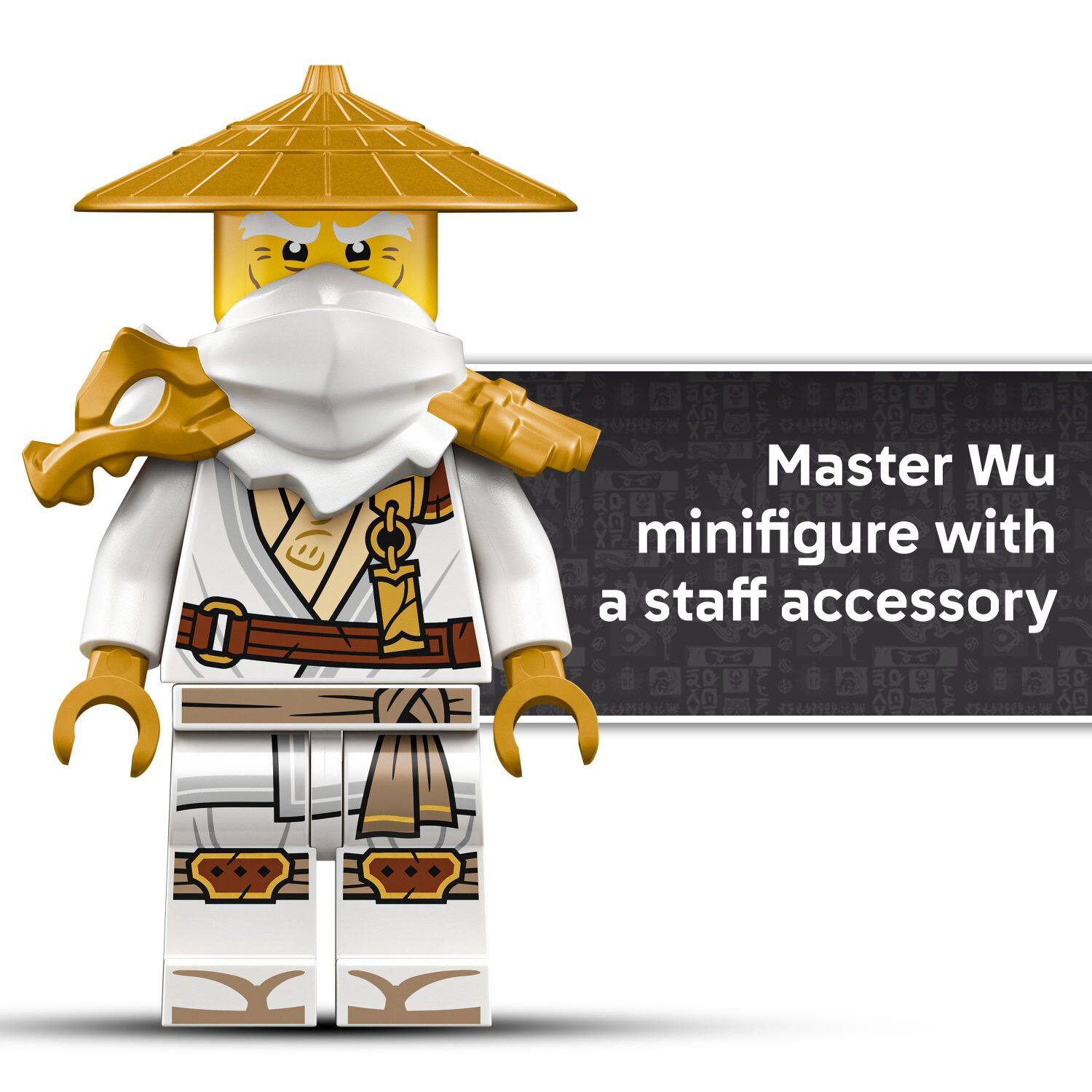 Master Wu minifigure with a staff accessory.