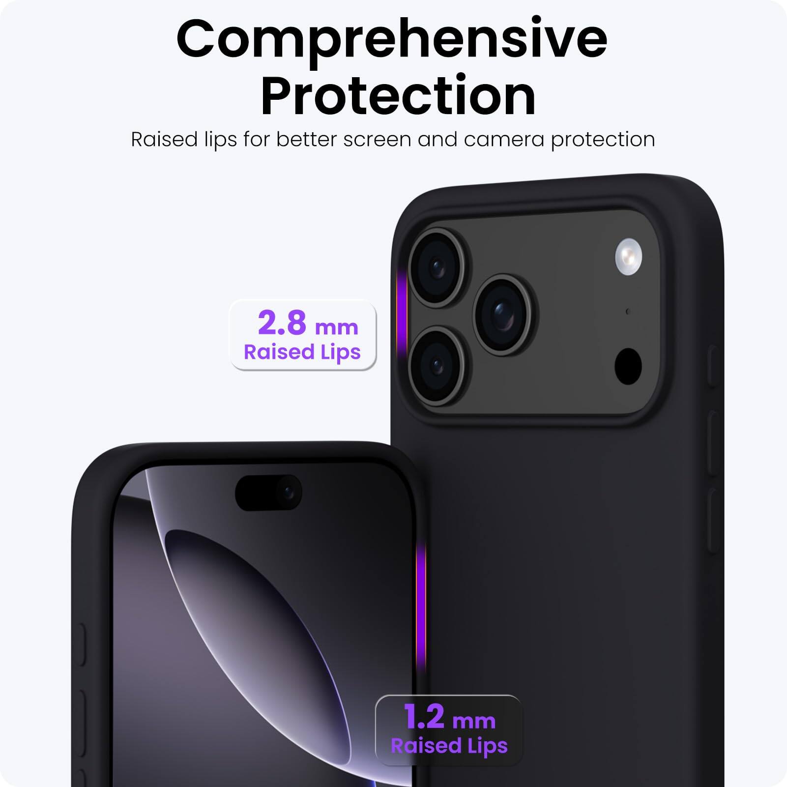 Comprehensive Protection

Raised lips for better screen and camera protection

2.8 mm Raised Lips

1.2 mm Raised Lips