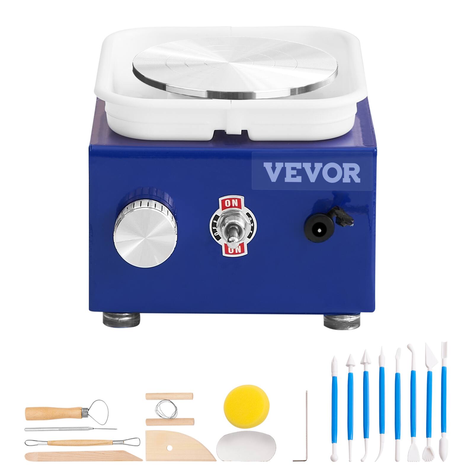 Alt View 5. VEVOR - Mini Pottery Wheel, for Kids or Beginners, 2 Turntables 2.6in/3.9in Ceramic Wheel Machine, Adjustable 0-300RPM Speed - Blue.