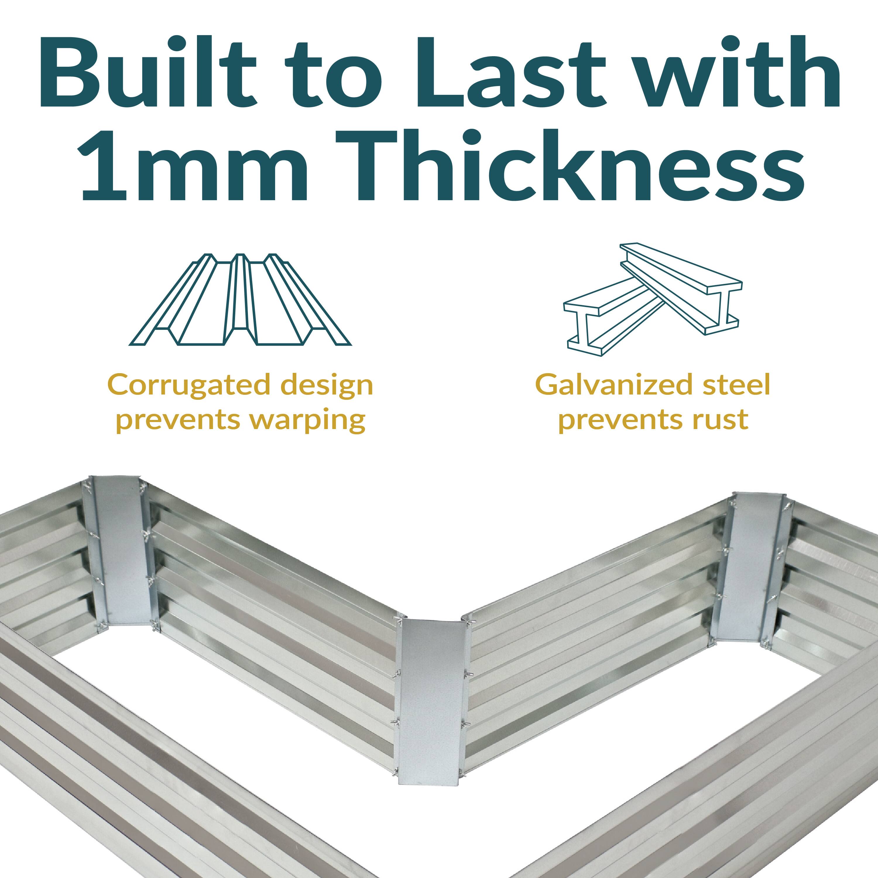 Built to Last with 1mm Thickness

- Corrugated design prevents warping
- Galvanized steel prevents rust