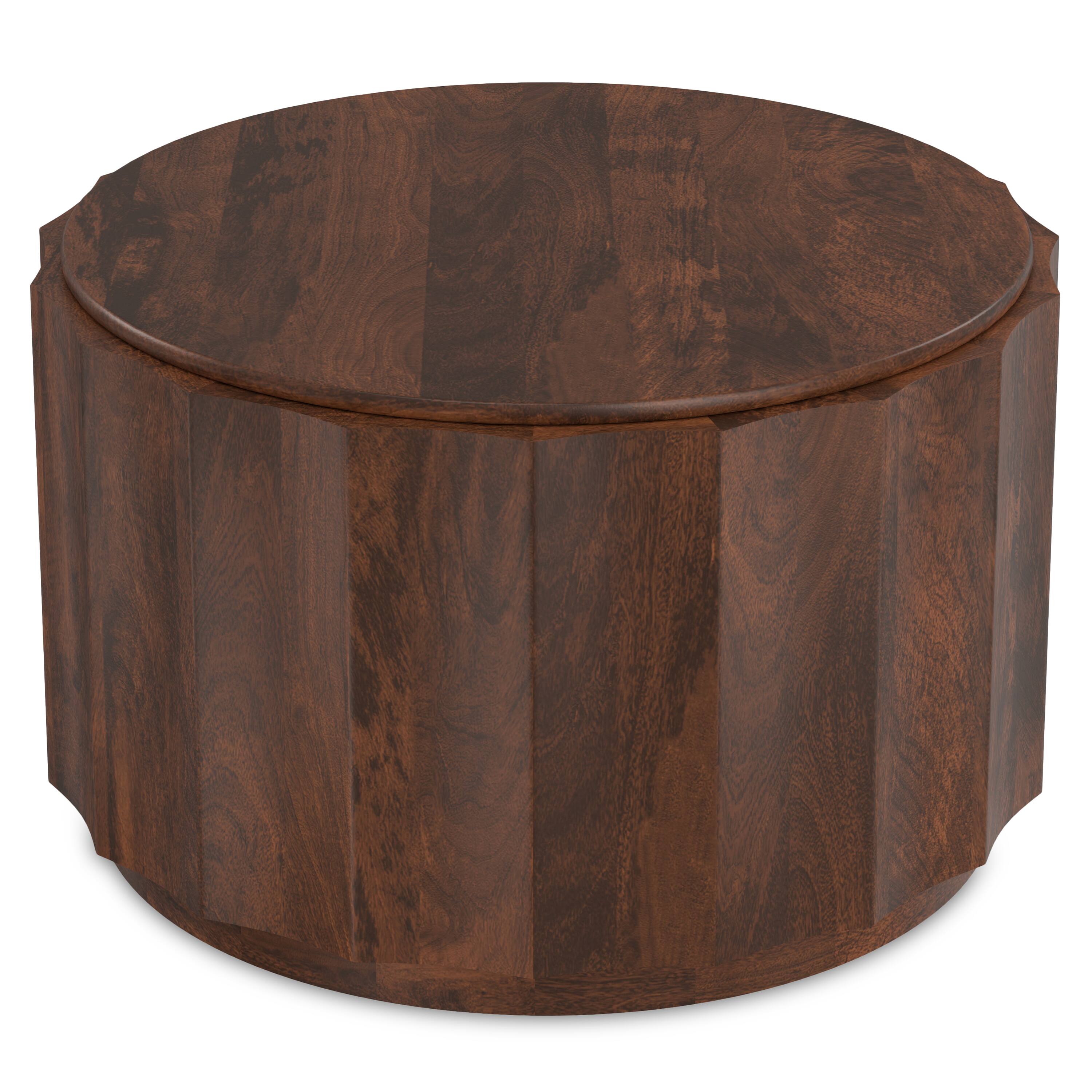 Alt View 4. Simpli Home - Trenton SOLID MANGO WOOD 32 inch Wide Round Contemporary Coffee Table in Walnut Brown, Fully Assembled - Walnut Brown.