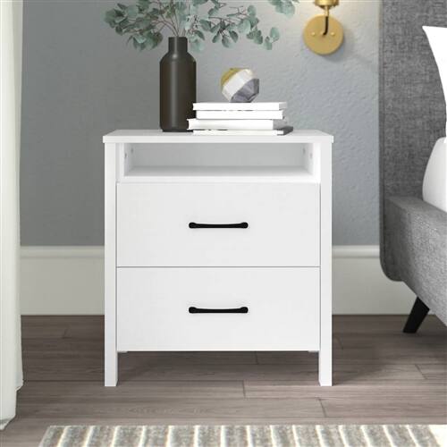 Back. Hivvago - Modern 2-Drawer Bedside Table Nightstand in White Wood Finish - White.