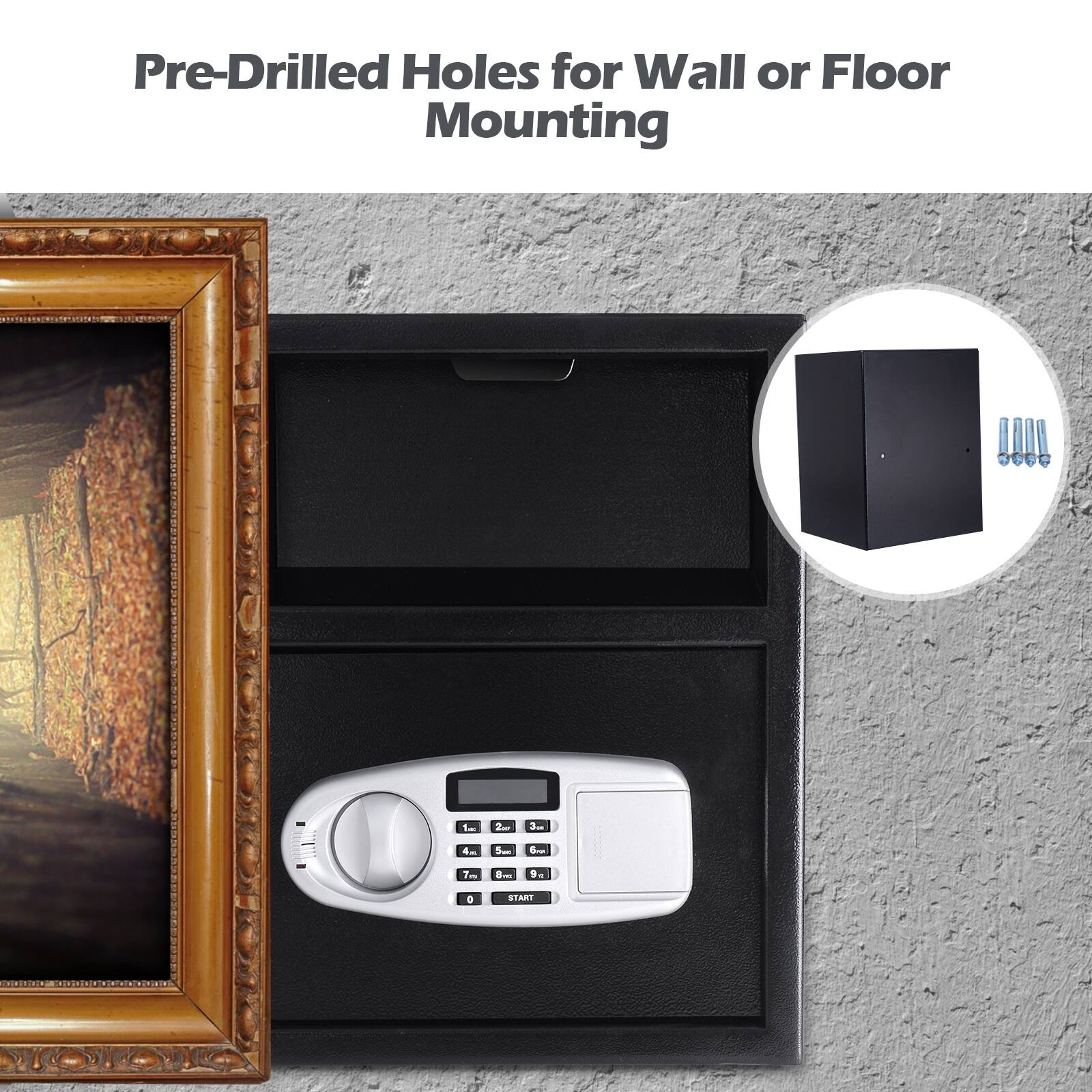 Pre-Drilled Holes for Wall or Floor Mounting