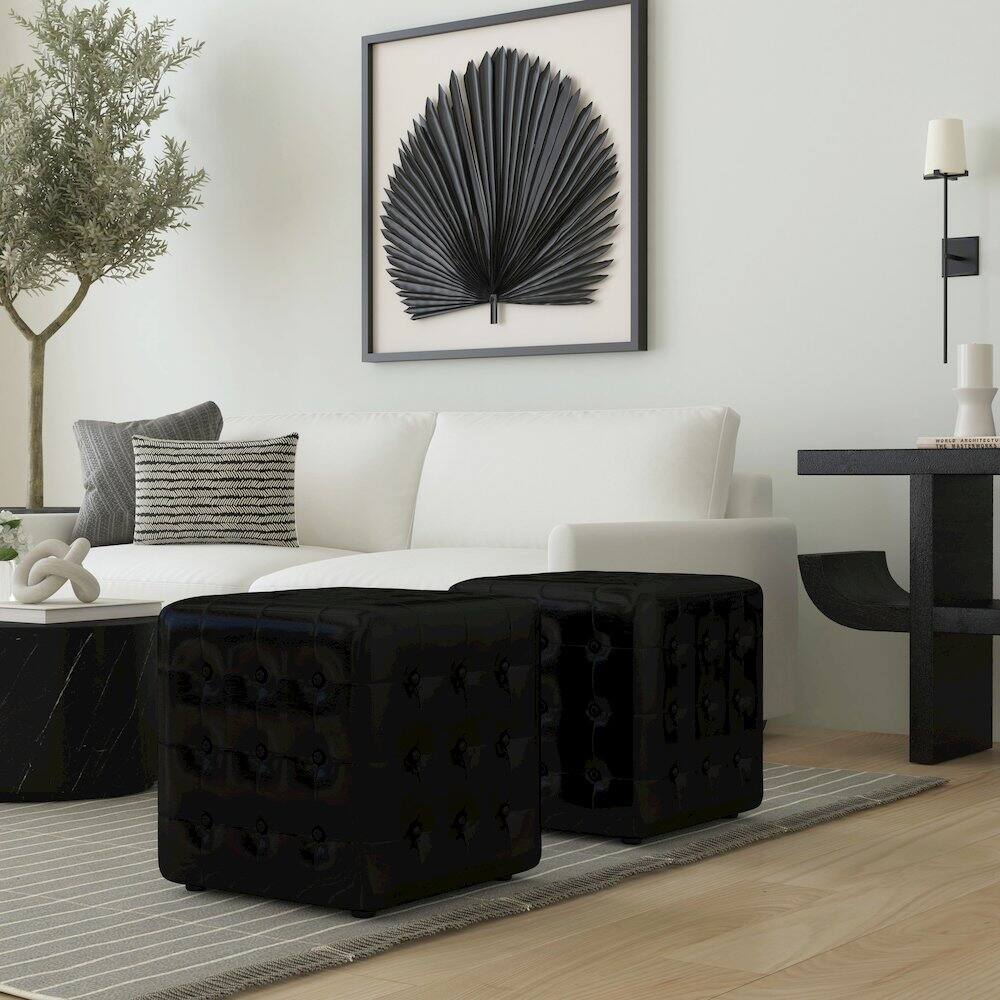 Alt View 4. Butler Specialty - Leon Leather Cube Ottoman - Black.