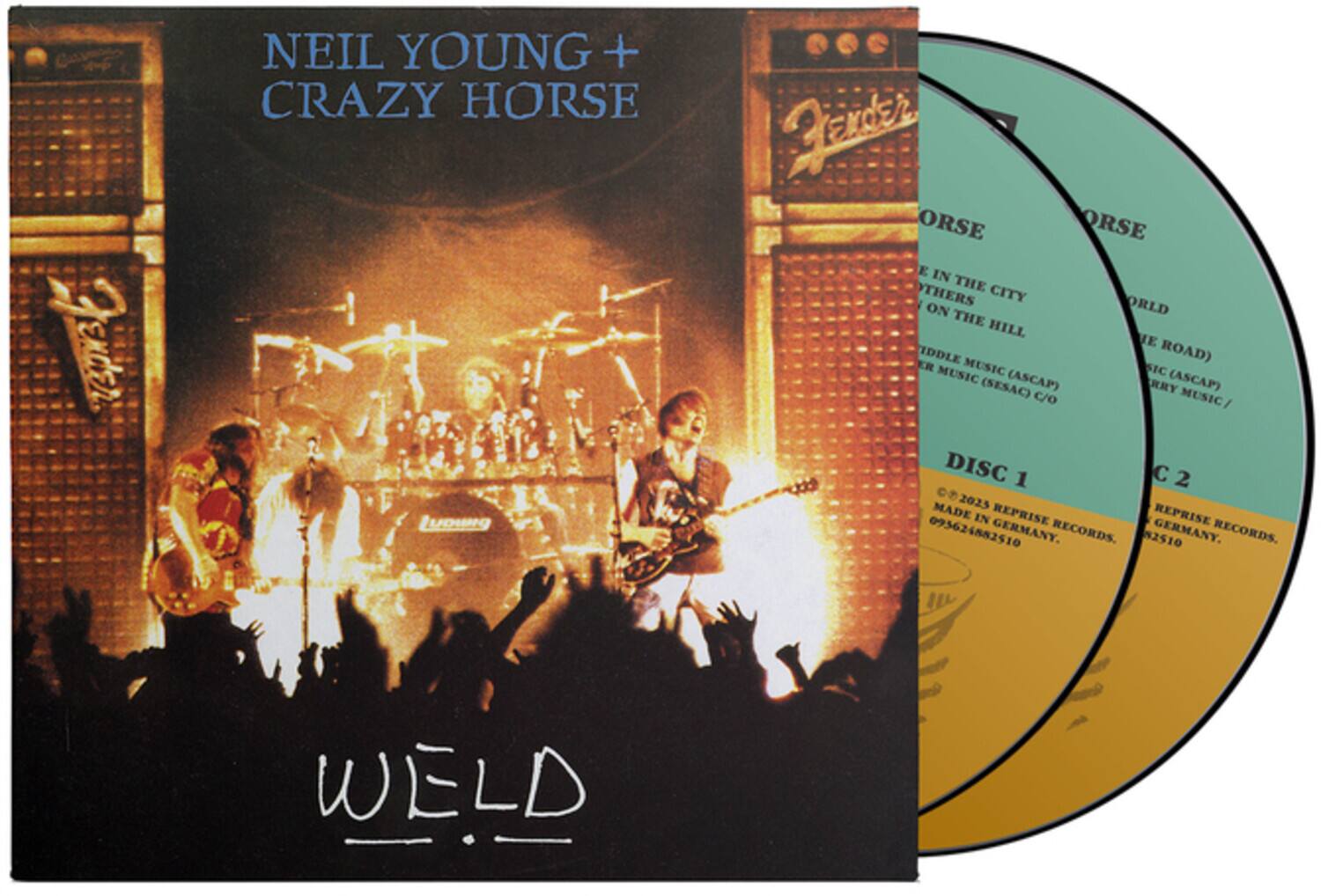 NEIL YOUNG + CRAZY HORSE

WELD

DISC 1
© 2023 REPRISE RECORDS
MADE IN GERMANY
095624882510

DISC 2
© 2023 REPRISE RECORDS
MADE IN GERMANY
095624882510

E IN THE CITY
OTHERS
ON THE HILL
MIDDLE MUSIC (ASCAP)
MUSIC (ASCAP)
MUSIC (SESAC) C/O
MUSIC (SESAC) C/O