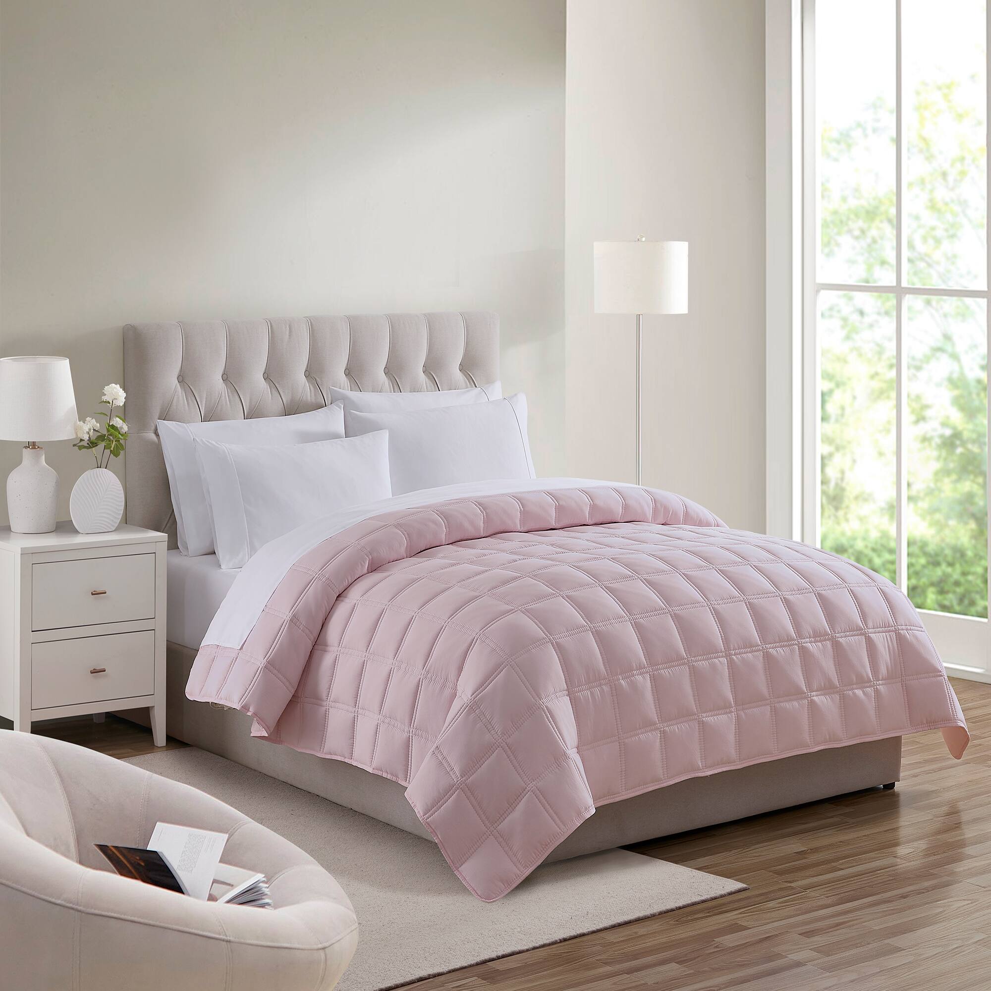 Angle. Sweet Home Collection - Oversized All-Season Reversible Double Stitched Comforter, King - Pink.