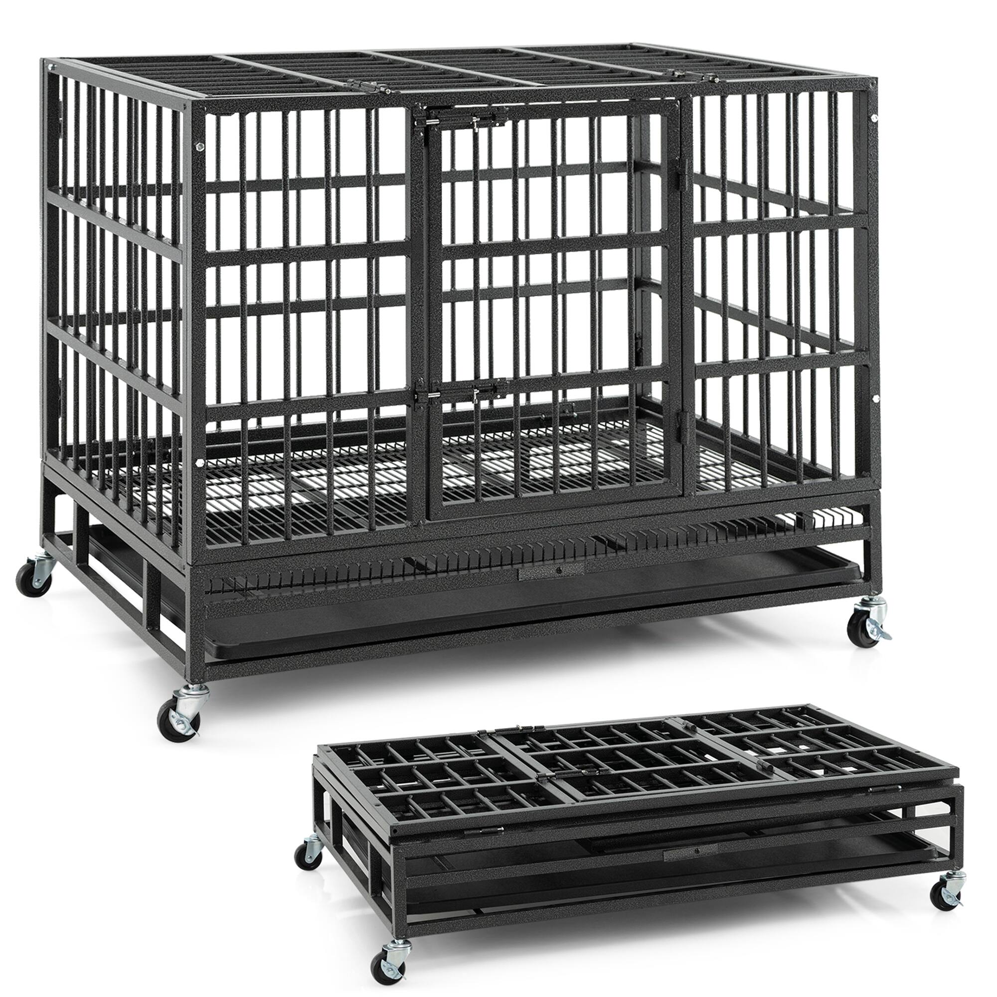 Alt View 9. Gymax - Gymax 38'' Foldable Heavy-Duty Metal Dog Cage W/ Lockable Rolling Casters Black.