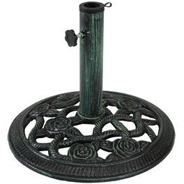 Sunnydaze - 16 in Rose Blossom Cast Iron Round Patio Umbrella Base - Green