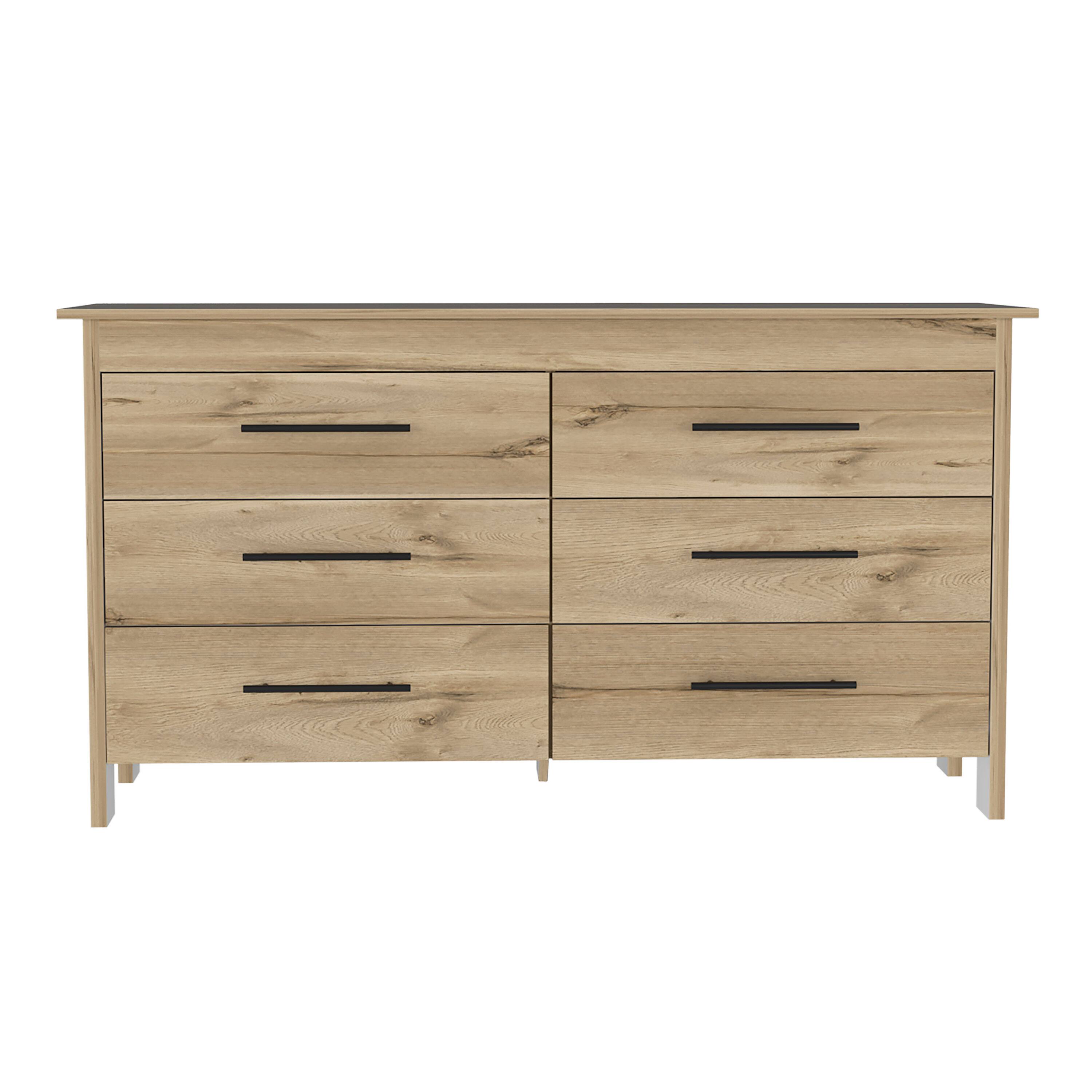 Back. TuHome - Hms 6 Drawer Double Dresser, Four Legs, Superior Top - Light Oak / White.