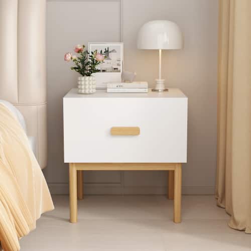 LUCKY ONE - Assembled Nightstand 1-Drawer Solid Pine Legs - White