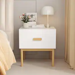 LUCKY ONE - Assembled Nightstand 1-Drawer Solid Pine Legs - White