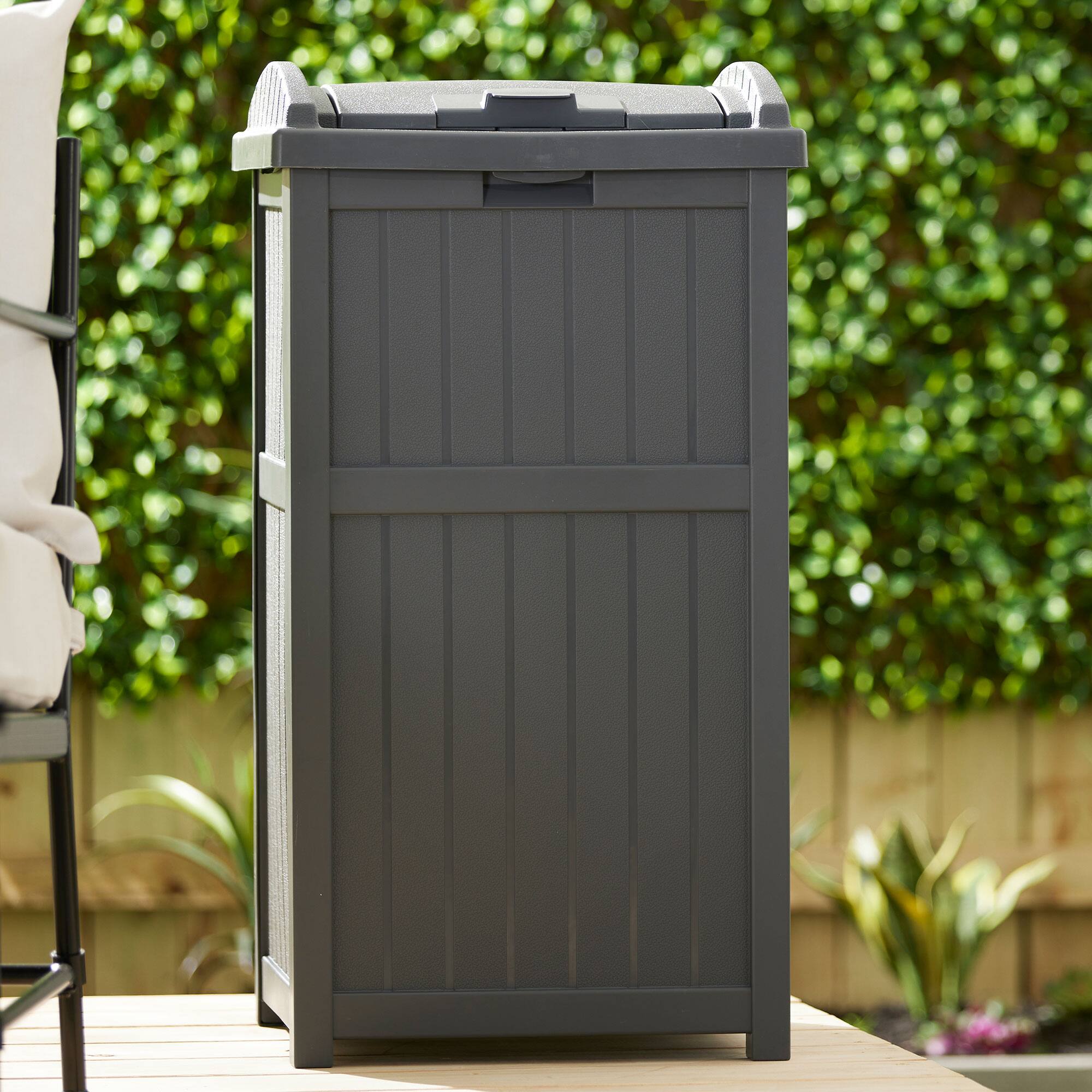Alt View 8. Suncast - Suncast 30 Gallon Hideaway Trash Waste Bins for Outdoor, Cyberspace (2 Pack) - Cyberspace.