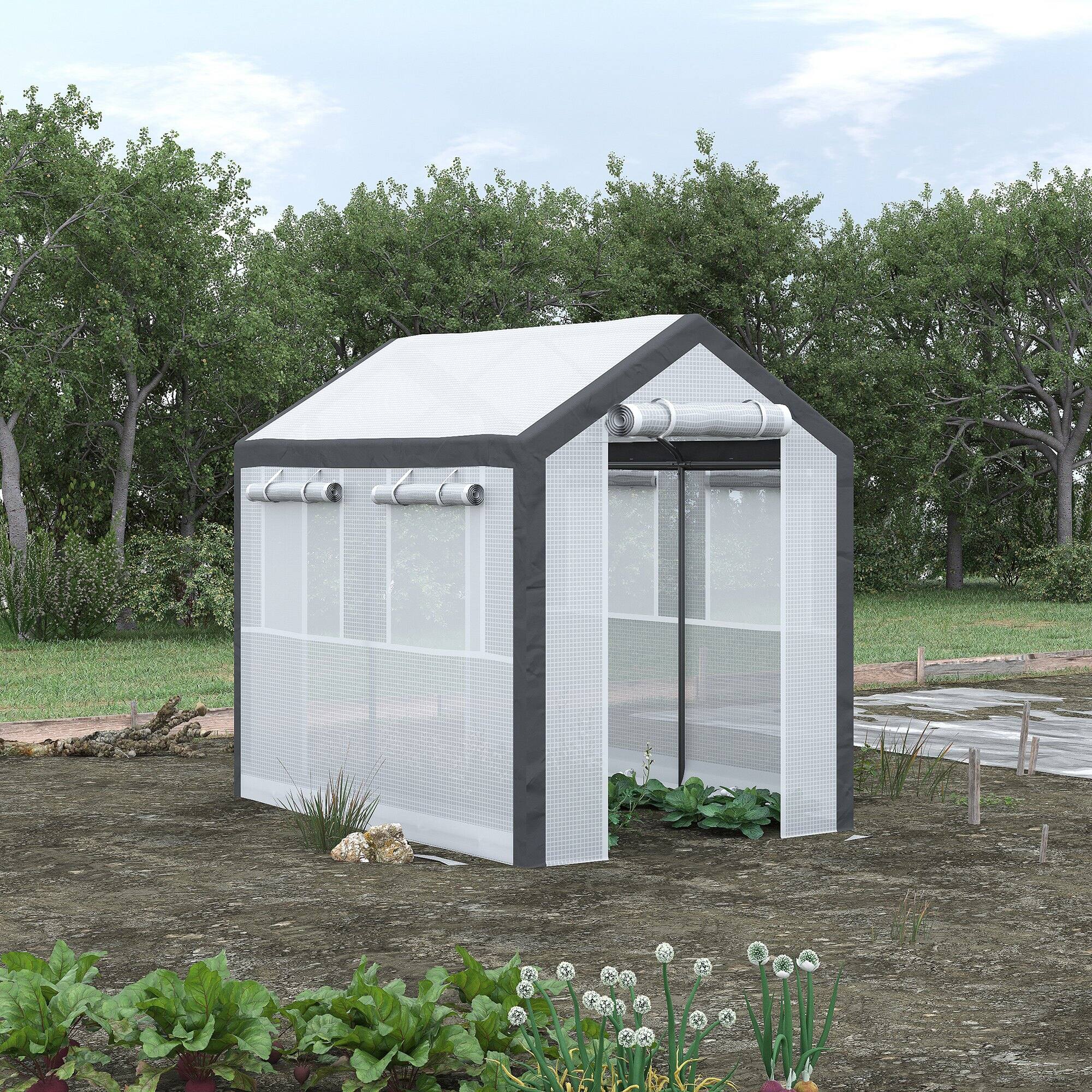 Alt View 2. TinyHomie - 8 x 6 x 7.5FT Walk-In Greenhouse Outdoor Gardening Canopy with 6 Roll-up Windows 2 Zippered Doors and Weather Cover.