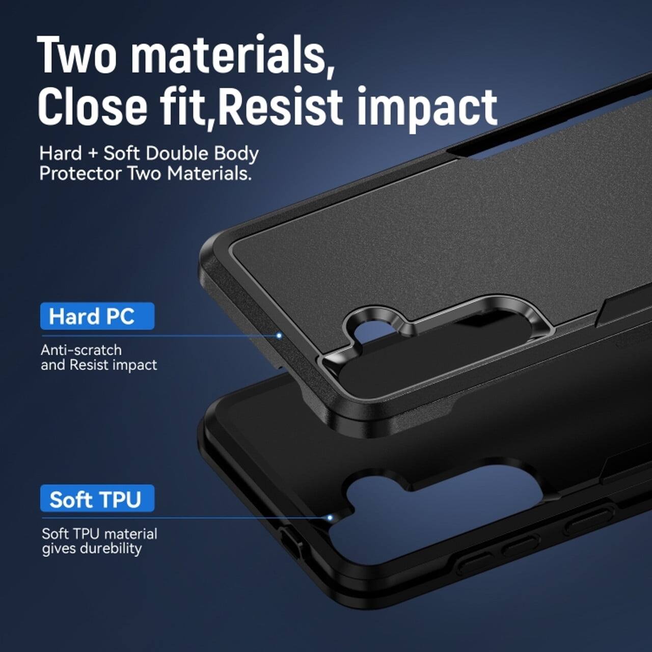 Two materials, Close fit, Resist impact
Hard + Soft Double Body Protector Two Materials.
Hard PC Anti-scratch and Resist impact
Soft TPU Soft TPU material gives durability