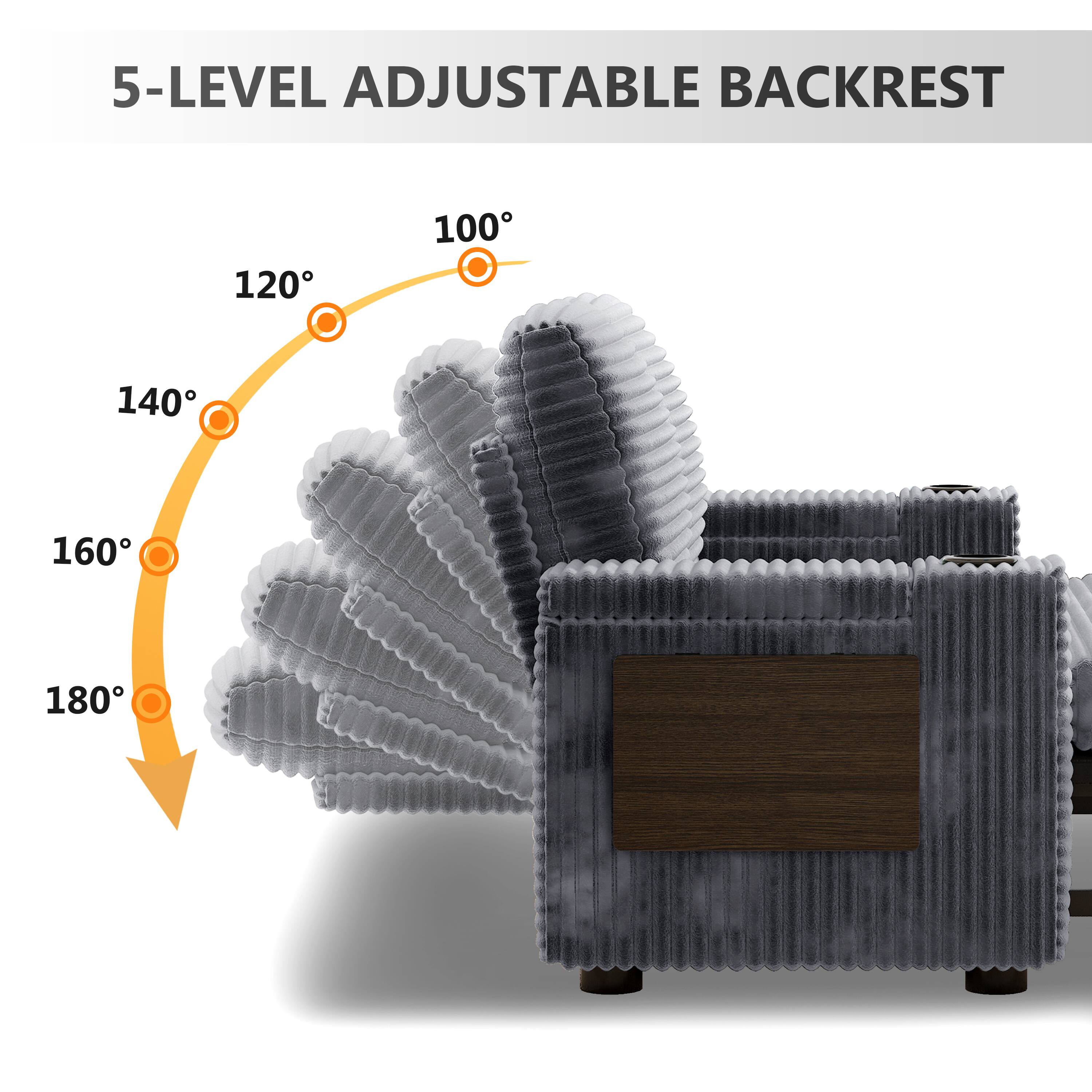 5-Level Adjustable Backrest

100°  
120°  
140°  
160°  
180°
