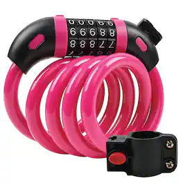 Fosmon - Bike Lock Cable, 4ft Bike Locks Heavy Duty Anti Theft 5-Digit Combination Lock, Bicycle Lock Cable with Mounting Bracket - Pink