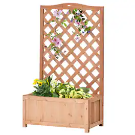 Outsunny - Wooden Planter with Trellis, Raised Garden Bed to Grow Vegetables, Herbs, Flowers for Backyard - Brown