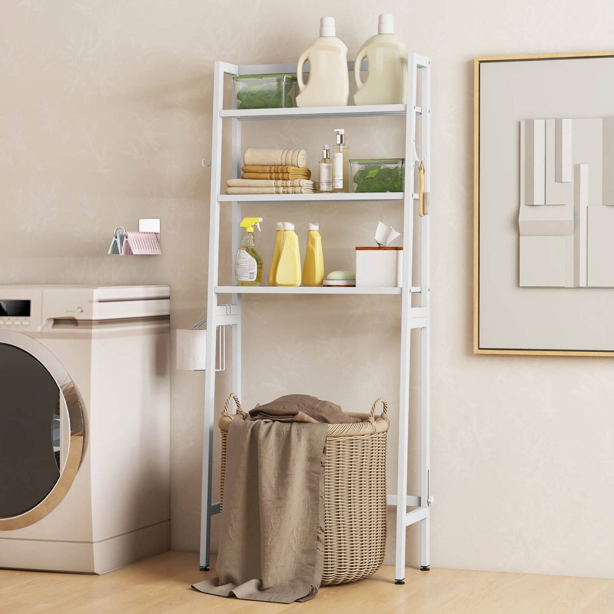 Alt View 3. Gymax - Gymax 3-Tier Over The Toilet Storage Shelf w/ Adjustable Adjustable Bottom Bar - White.