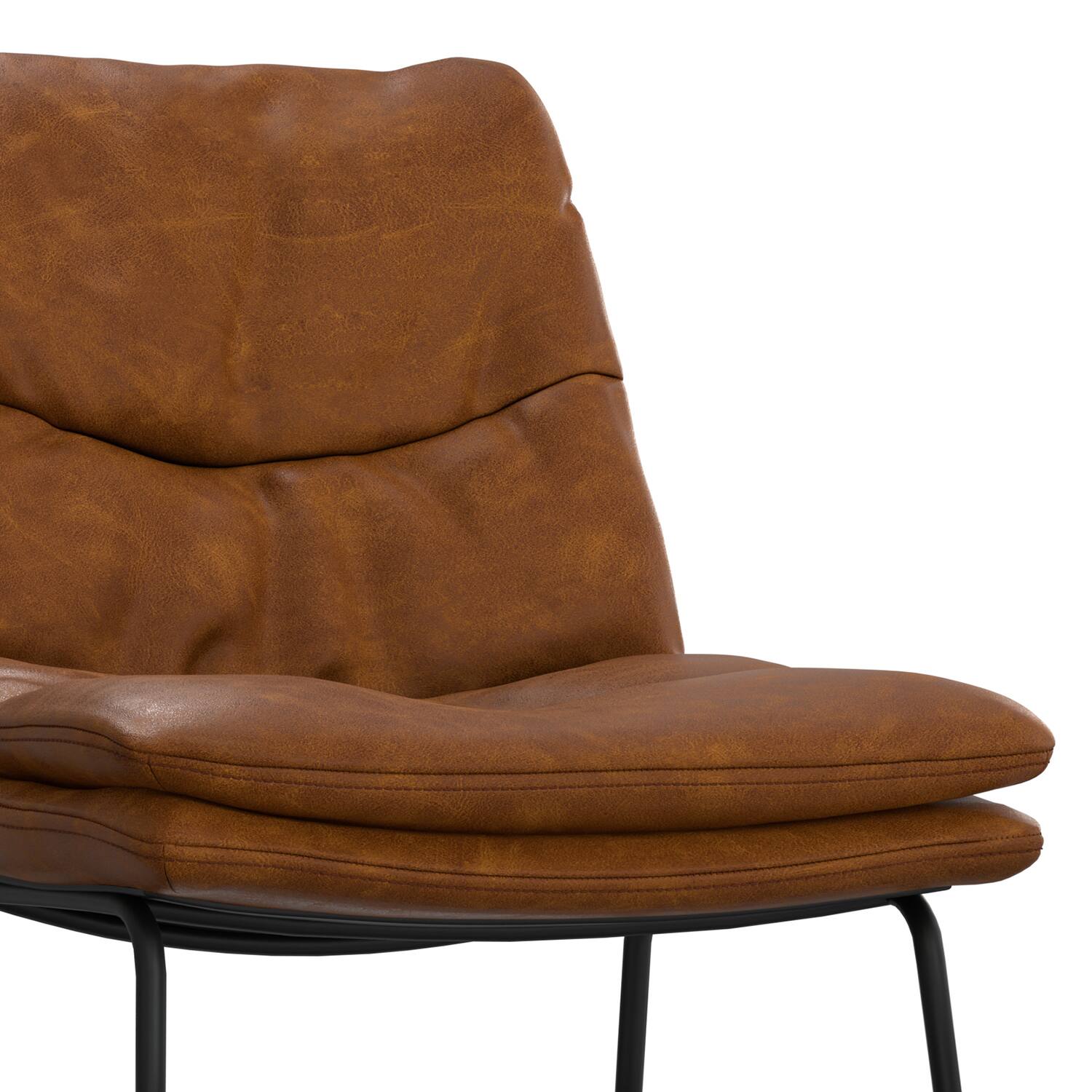 Alt View 1. Simpli Home - Danika Mid Century Modern Counter Height stool (Set of 2) in Camel Brown Vegan Faux Leather - Camel Brown.