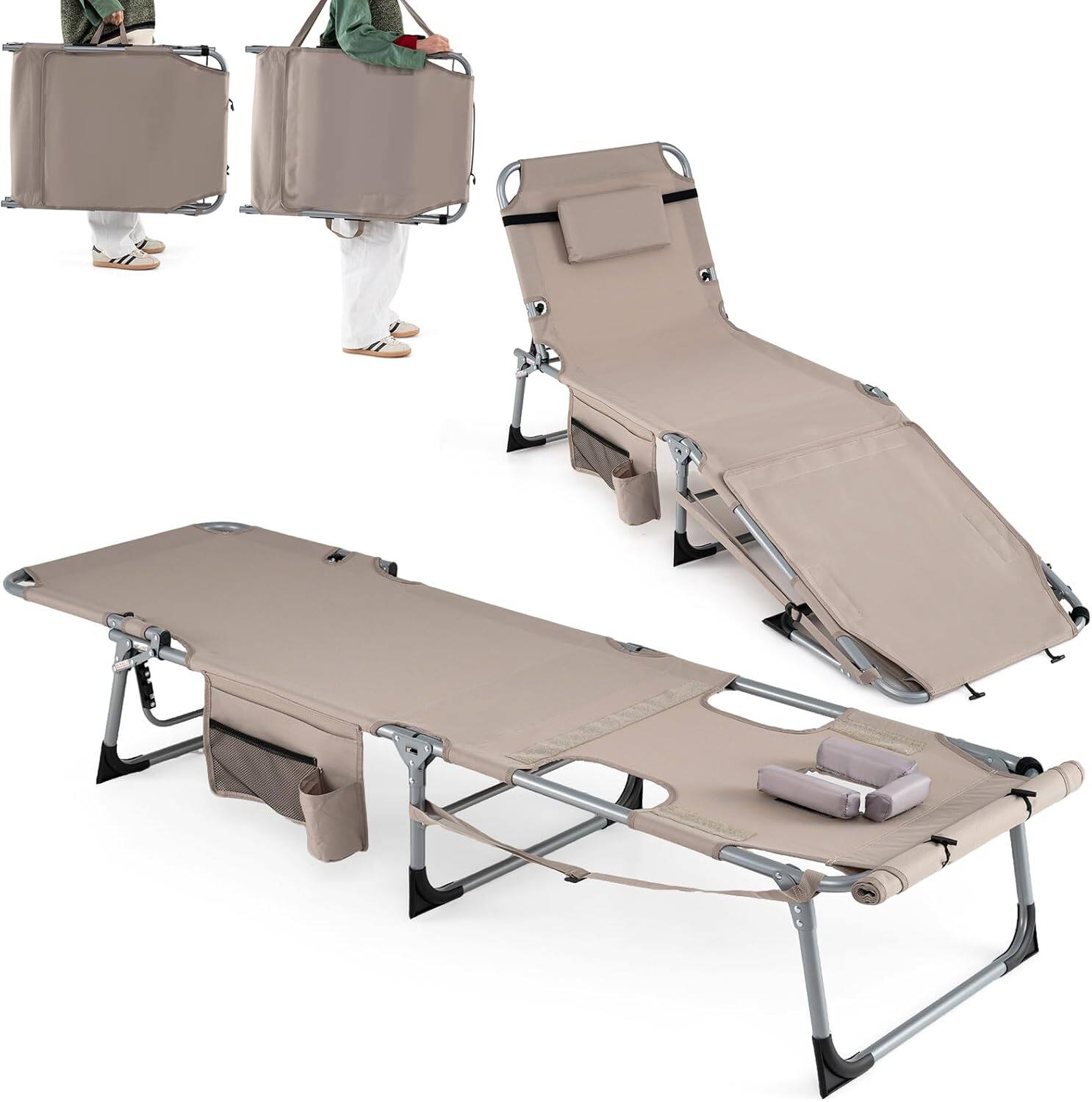 Gymax - Tanning Chair w/Face Arm Holes 4-Level Backrest & Head Pillow Side Pocket Sand - Brown price history on PriceWatchPro
