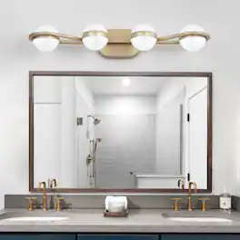LUCKY ONE - 28in Wall Mount LED Vanity Light, 4-Light Bathroom Fixture with Crystal Sand Acrylic Shades - Gold