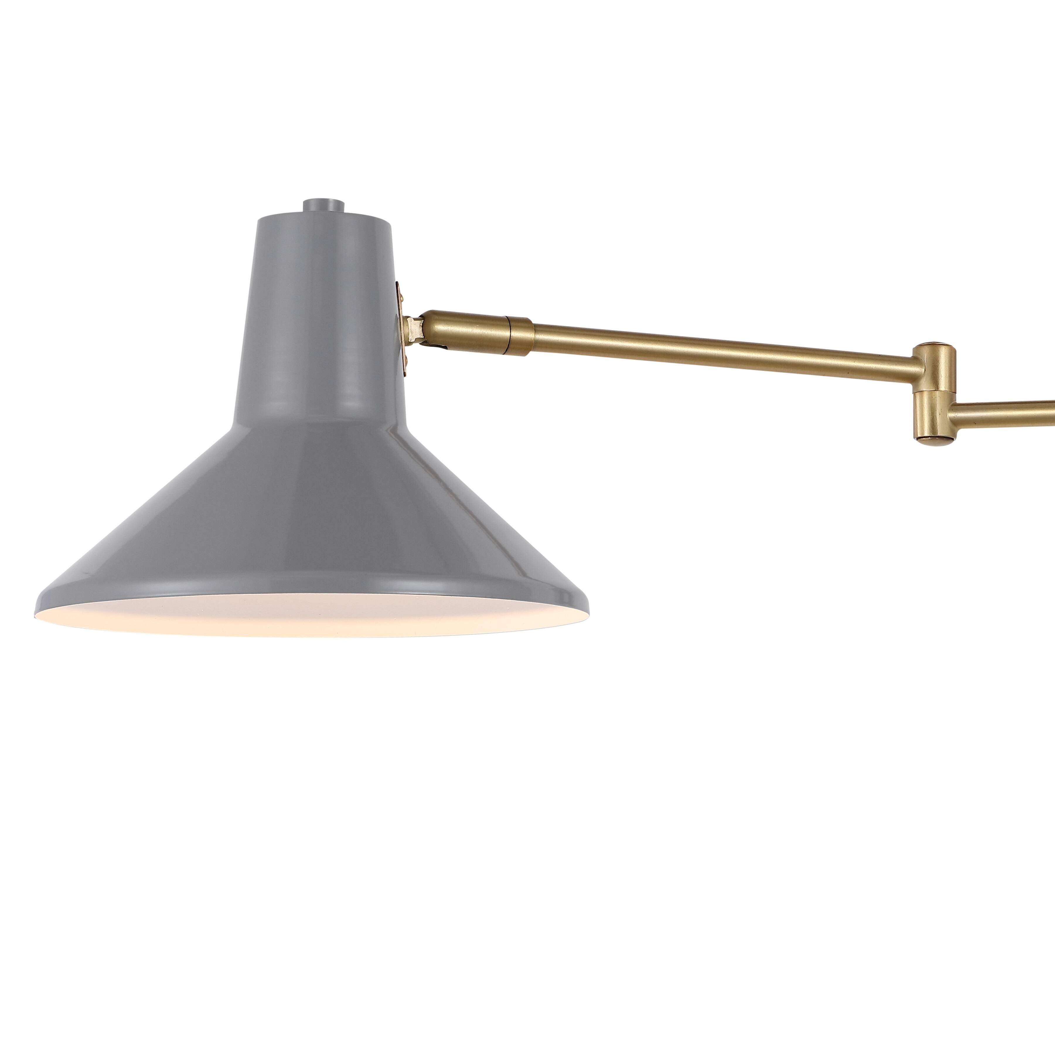 Alt View 4. Jonathan Y - Hygge 16" Swing Arm 1-Light Modern Midcentury Iron USB Charging Port LED Sconce, Grey/Brass Gold - Gray.