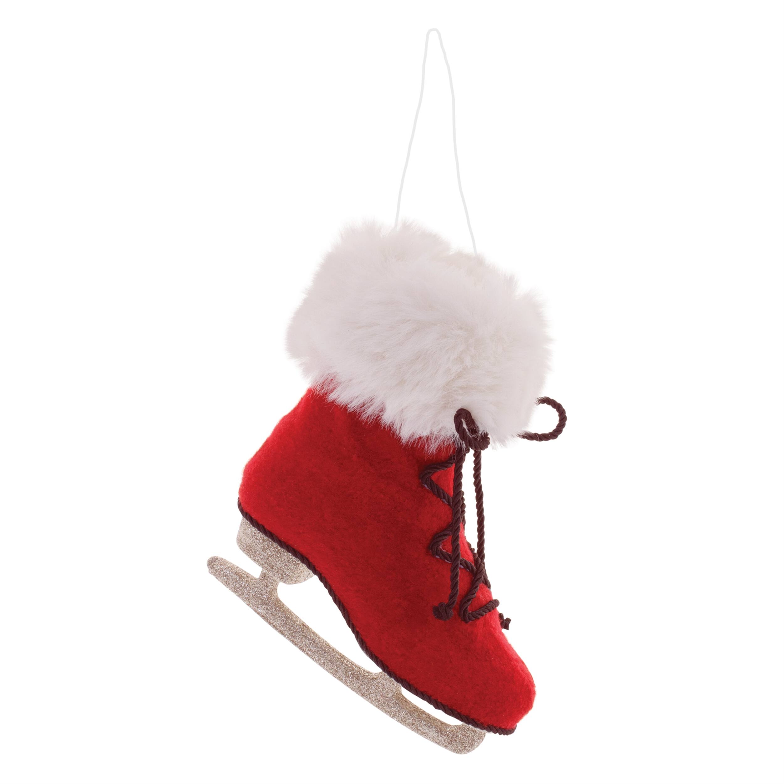 Angle. BreeBe - Fluffy Ice Skate Ornament (Set of 6) - Red, White.