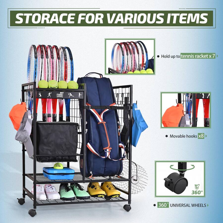ZACHVO Tennis Rack Organizer: All in One Storage for Bags, Balls ...