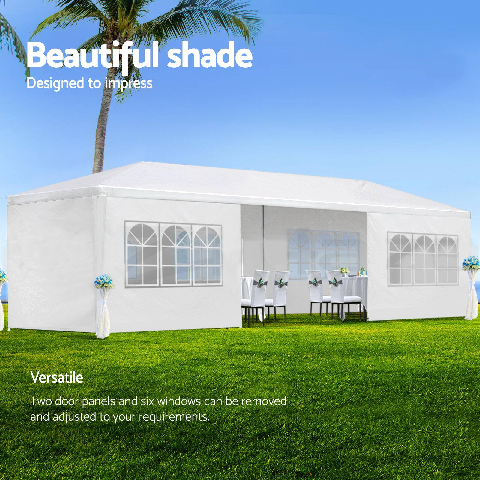 Beautiful shade  
Designed to impress  

Versatile  
Two door panels and six windows can be removed and adjusted to your requirements.