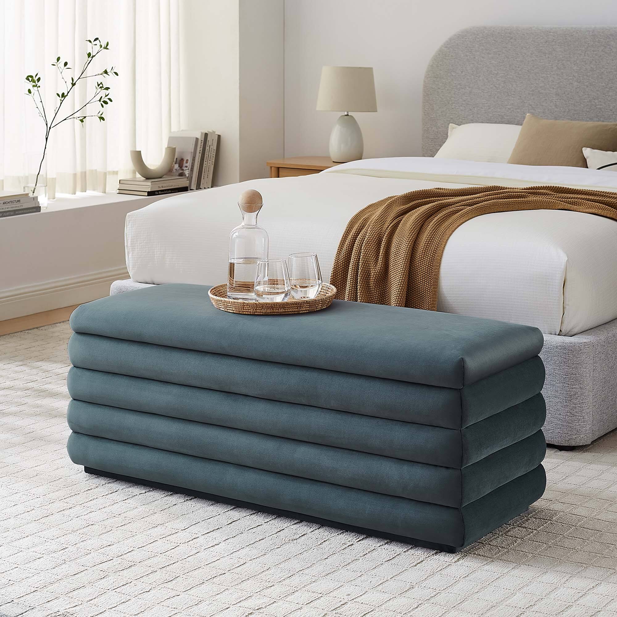 Alt View 5. Modway - Mezzo Upholstered Performance Velvet Storage Bench by Modway - Blue.