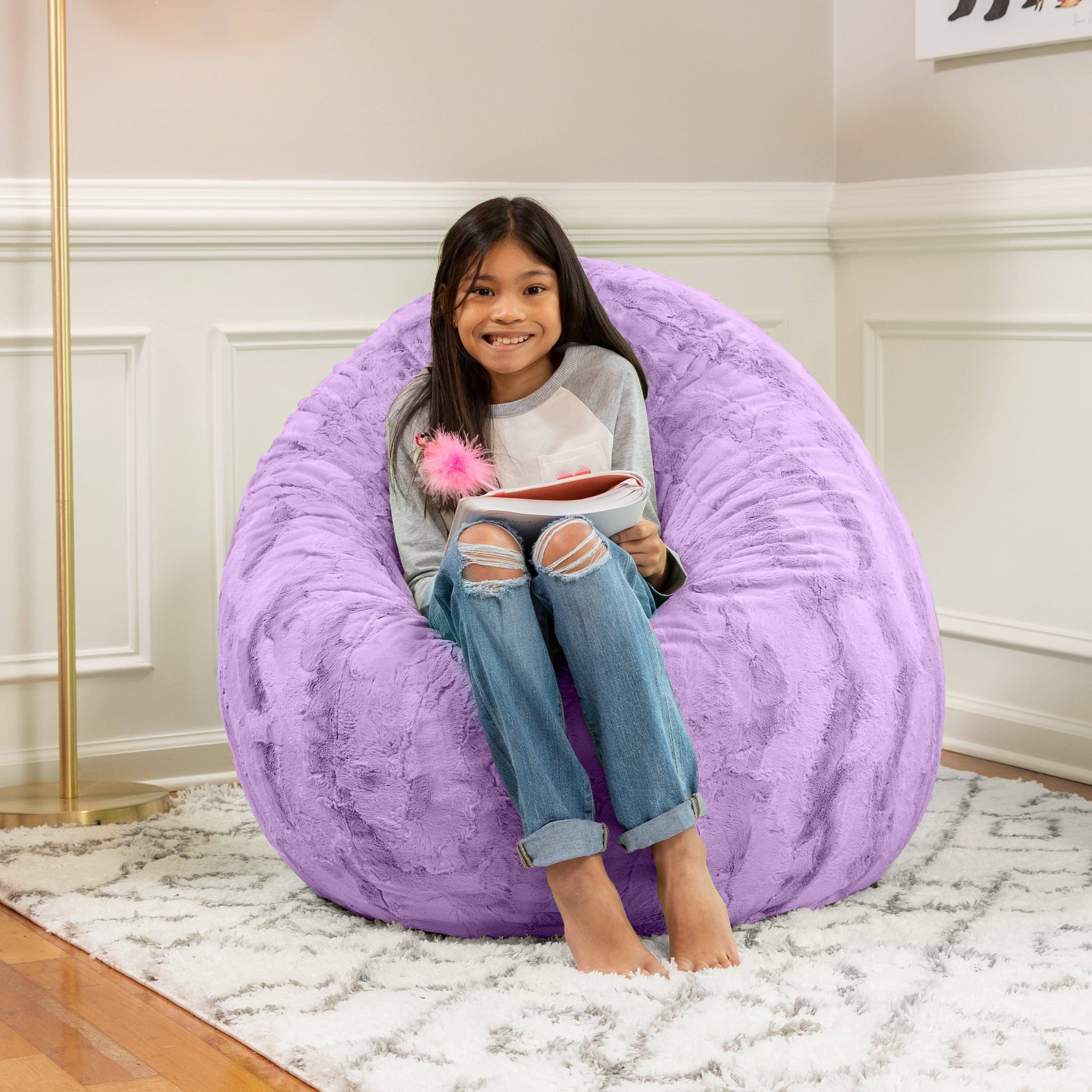 Left. Jaxx - Jaxx Cocoon 4 Foot Bean Bag Chair - Faux Fur, Bellflower Purple - Faux Fur - Bellflower Purple.
