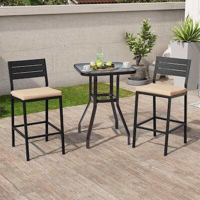 Angle. Crestlive Products - Crestlive Products Set 2 Black Metal Frame Stationary Bar Stool Chair with Seat Cushion - Beige-2PC.