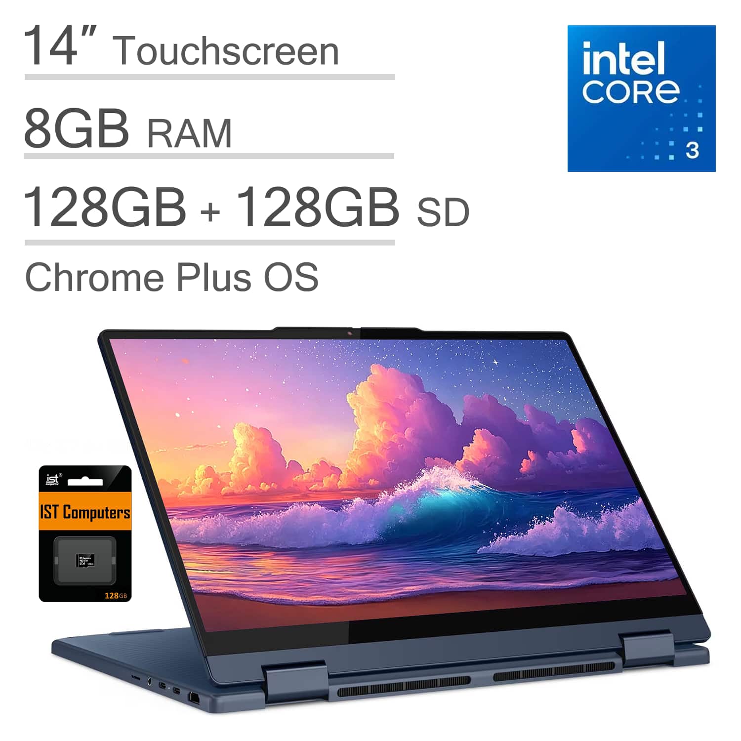 Lenovo - Chromebook Plus 2-in-1 14" Full HD Touchscreen Laptop - Intel Core 3 Processor N355 2025 - 8GB Memory - 128GB UFS - 128GB SD Card - Cosmic Blue