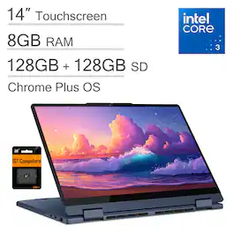 Lenovo - Chromebook Plus 2-in-1 14" Full HD Touchscreen Laptop - Intel Core 3 Processor N355 2025 - 8GB Memory - 128GB UFS - 128GB SD Card - Cosmic Blue