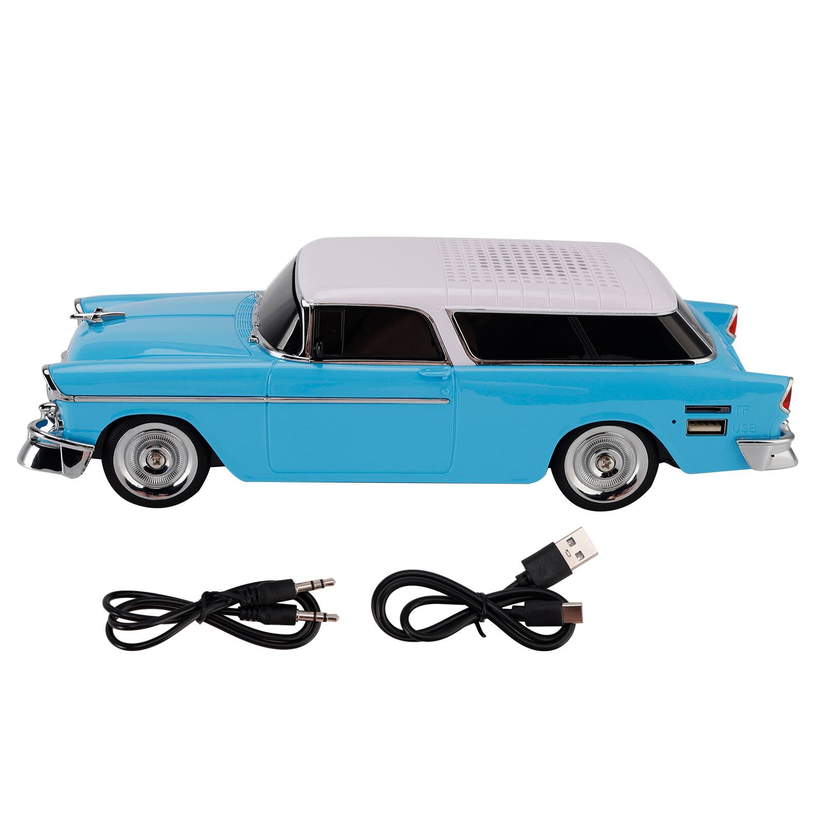 Alt View 8. Topteng - Retro Car Bluetooth Speaker – Dual Speakers, TWS, FM Radio & LED Party Lights - Blue.
