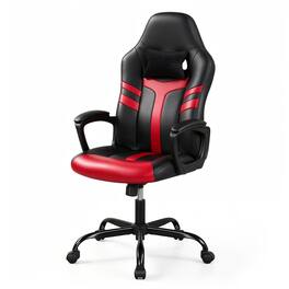WELLFOR - Faux Leather Upholstered Office Chair with Removable Head Pillow and Rocking Function - Red