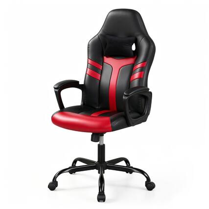 Front. WELLFOR - Faux Leather Upholstered Office Chair with Removable Head Pillow and Rocking Function - Red.