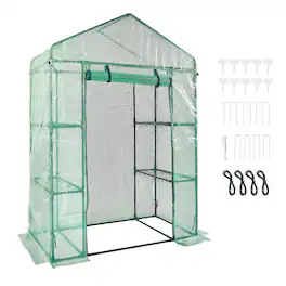 VEVOR - Walk-in House, 4.6 x 2.4 x 6.7 ft, Greenhouse with Shelves, High Strength PE Cover with Doors,Windows,Steel Frame - Green