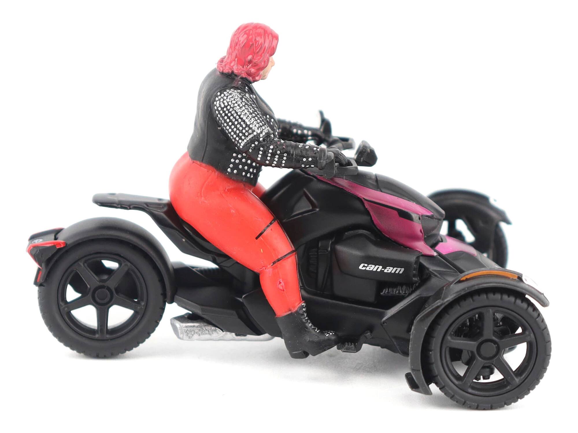 Alt View 5. BRP Models - Can-Am Ryker 3-Wheel Motorcycle Pink Punk and Black with Driver Figure 1/32 Scale Diecast Model by BRP Models.