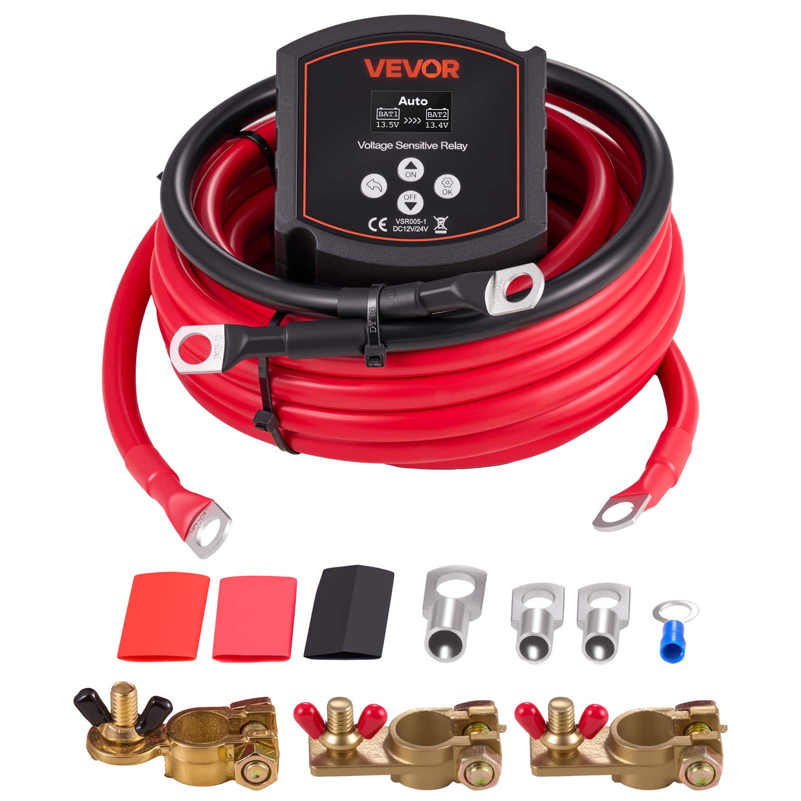 VEVOR - Dual Battery Isolator Kit, 12V 300 Amp, Manual and Automatic VSR Voltage Sensitive Relay with Voltmeter, LCD Screen