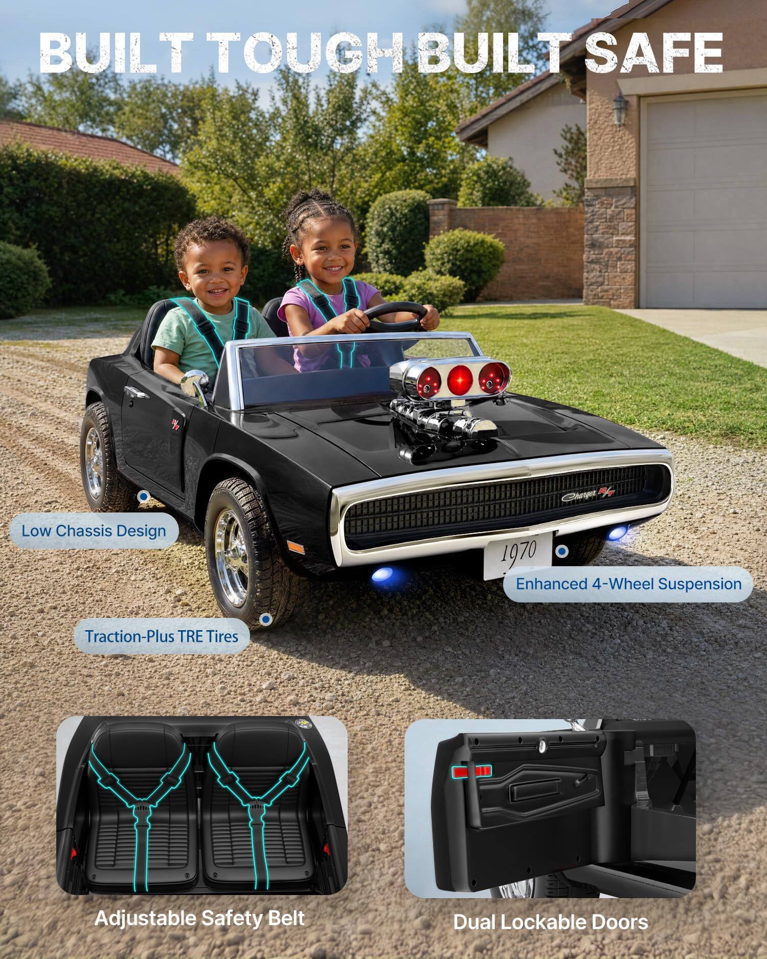 BUILT TOUGH BUILT SAFE

Charger

- Low Chassis Design
- 1970 Enhanced 4-Wheel Suspension
- Traction-Plus TRE Tires
- Adjustable Safety Belt
- Dual Lockable Doors