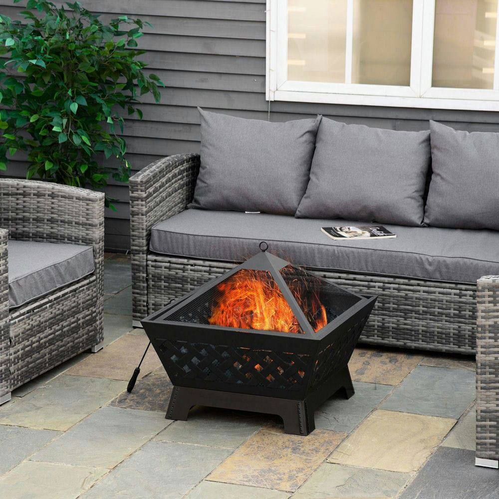 Left. Resenkos - 26 Inch Outdoor Fire Pits, Camping Fire Pit with Spark Screen Cover for Patio, or Backyard, Black.
