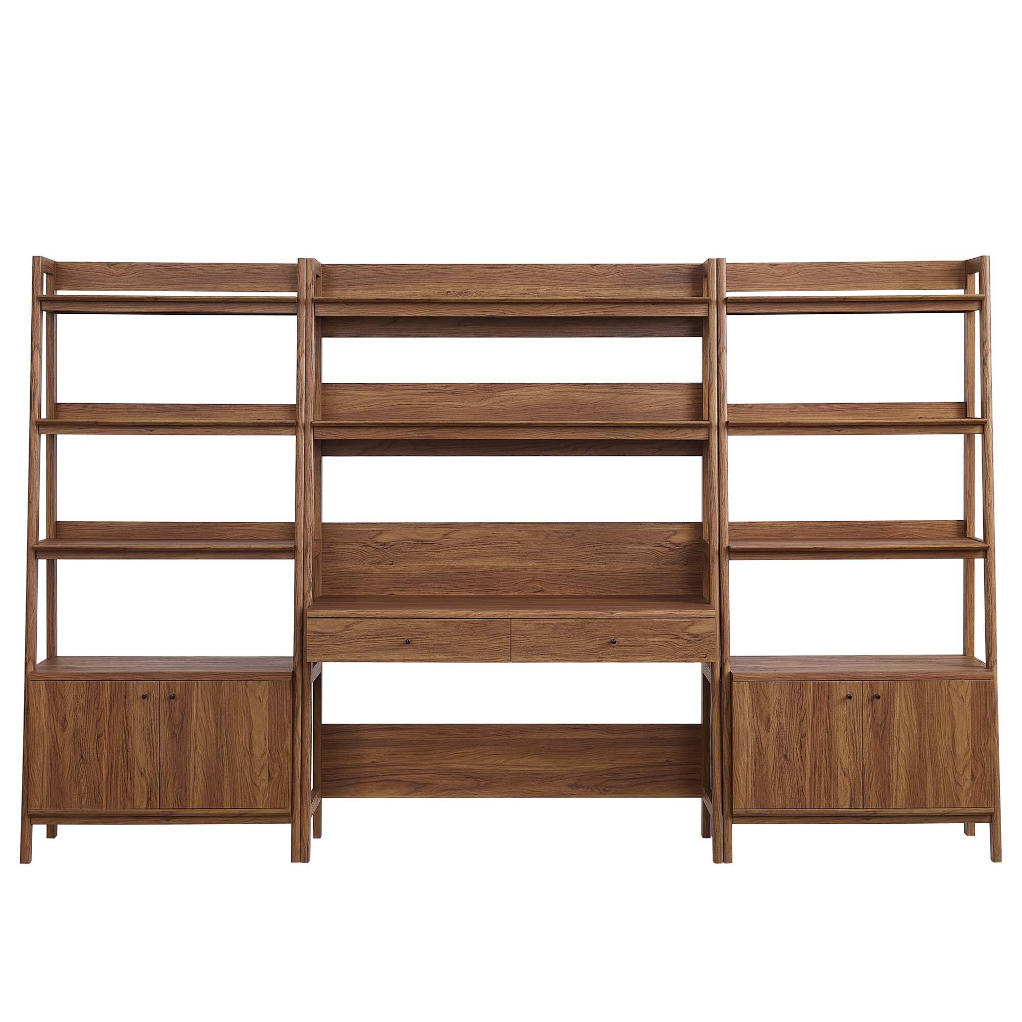 Alt View 1. Modway - Bixby 3-Piece Wood Office Desk and Bookshelf by Modway - Walnut.