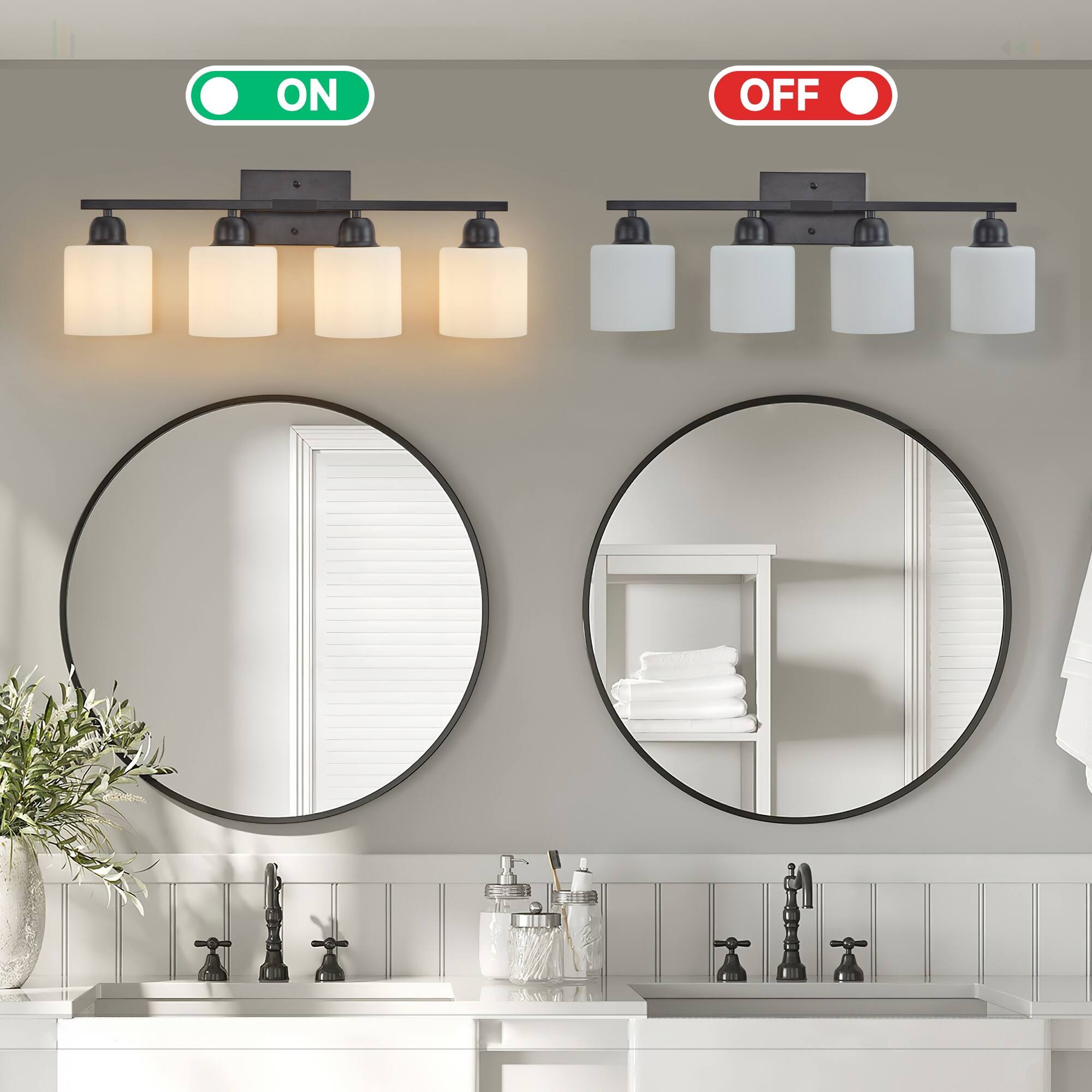 Back. HOMLUX - 24.8 in. 4 Lights Black LED Vanity Light Bar Vanity Accent Lighting Fixtures and Metal Wall Sconces with Crystal Shade.