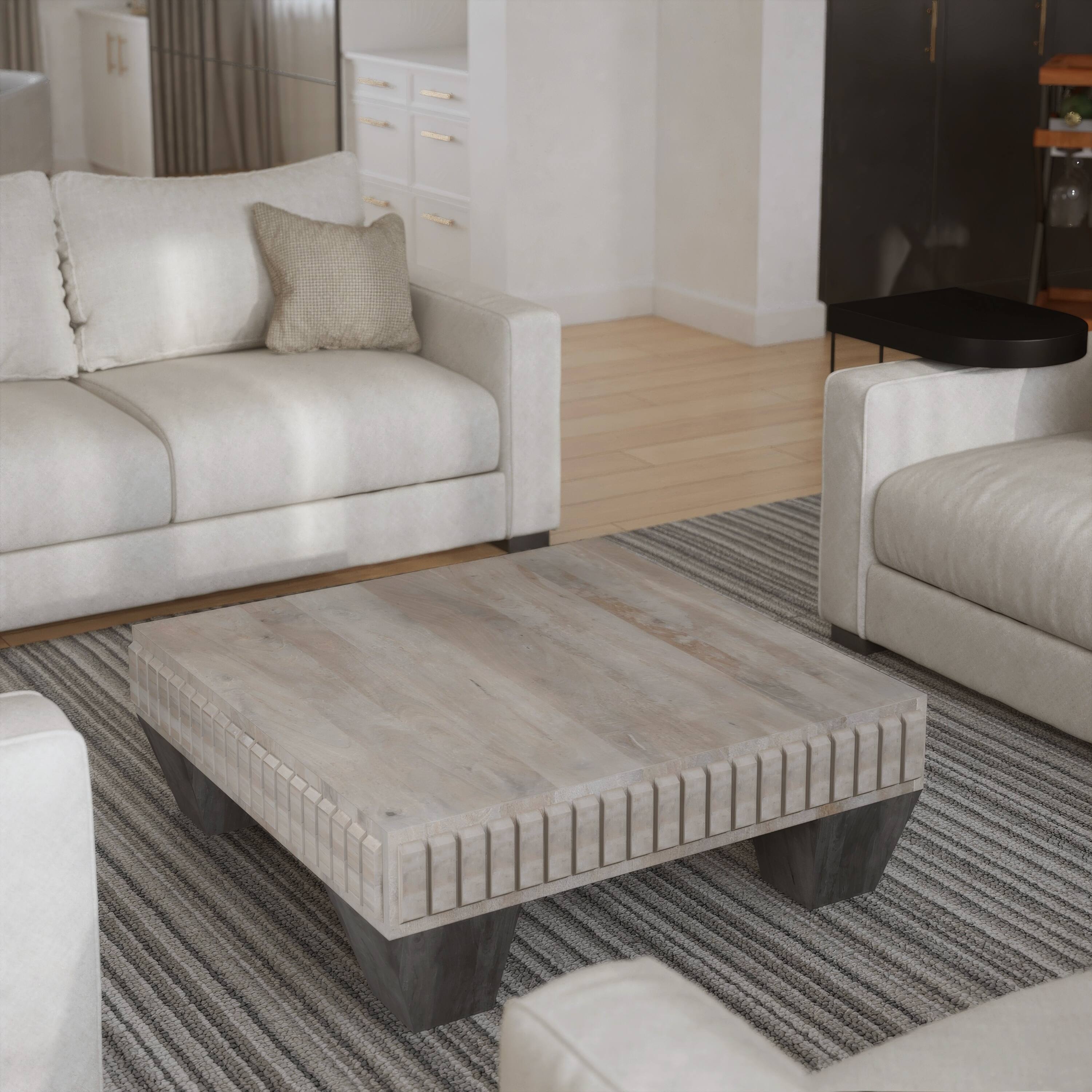 Alt View 8. Manhattan Lane - Tokyo Inspired 36 Inch Square Mango Wood Coffee Table-Handcrafted with Elegant Sandblasted Gray Finish and Tapered Legs - Gray.