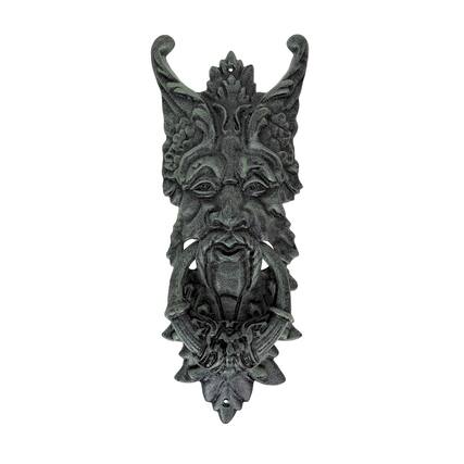 Front. Things2Die4 - Gothic Green Man Door Knocker Verdigris Cast Iron 19 in Wall Mounted - Green.