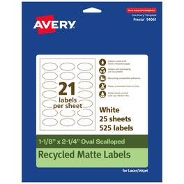 Avery - EcoFriendly Oval Scalloped Labels, 1-1/8" x 2-1/4", 525ct - White