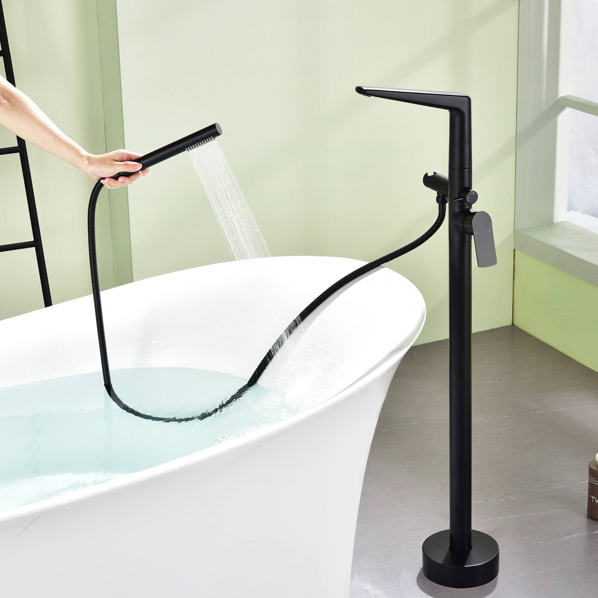 Alt View 2. Boyel Living - Matte Black Bathtub Faucet Cast Brass Single Handle Handheld Spray 60-Inch Steel Hose cUPC - Matte Black.