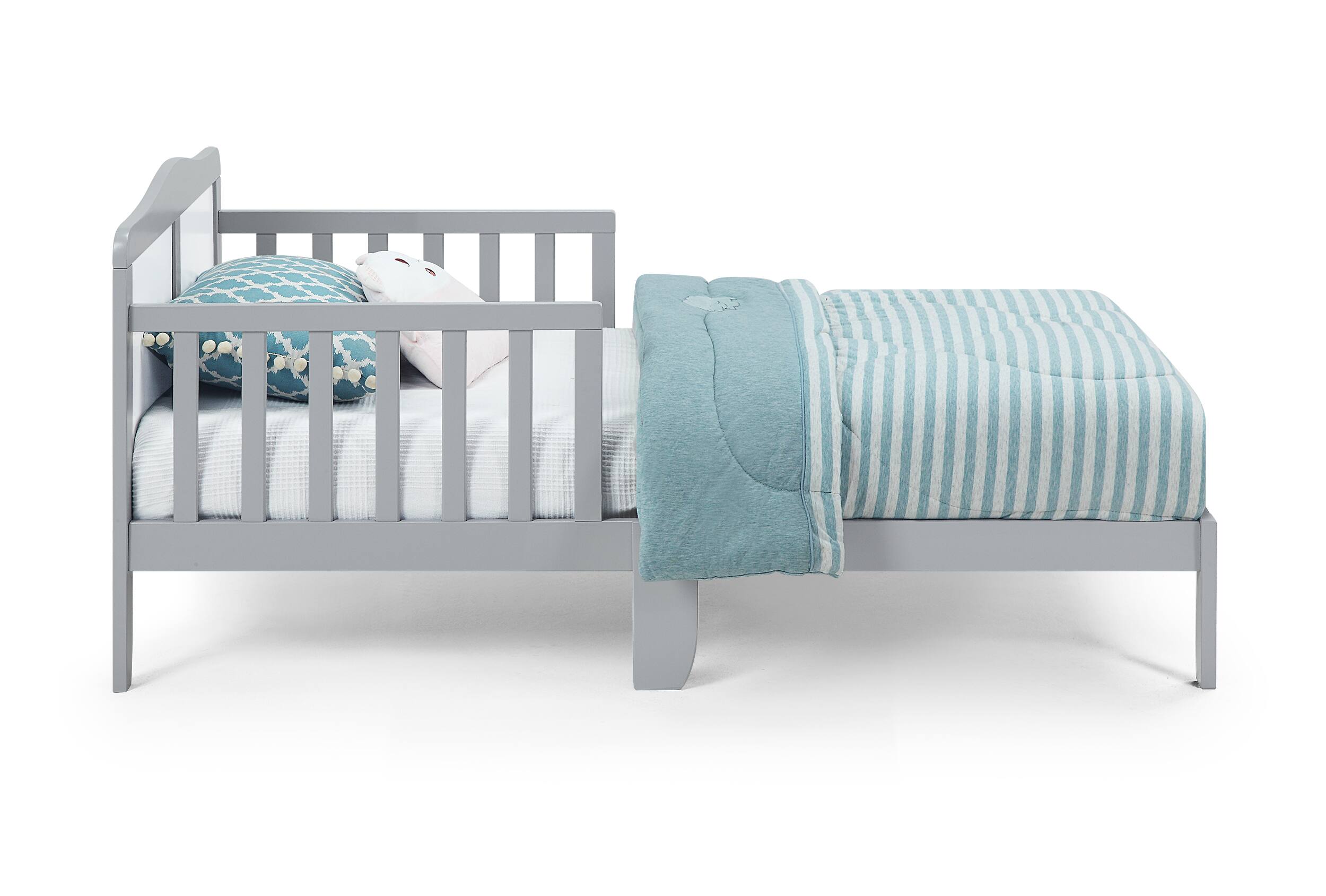 Left. APRILSOUL - Birdie Toddler Bed Light Gray and White - Light Gray.